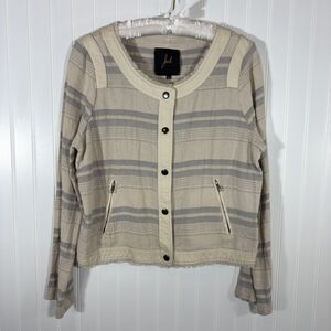 Jack BB Dakota Womens Striped Linen Blazer Jacket Size L Neutral Chic Coastal